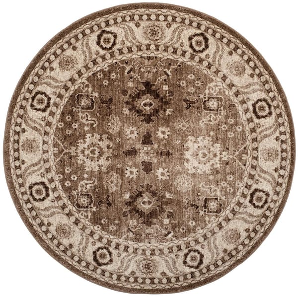 Vintage Hamadan 4 ft. x 4 ft. Round Taupe Vintage Floral Area Rug