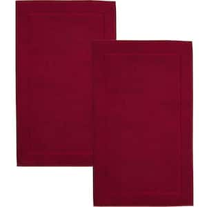 Red 100% Cotton Rectangle 2 Piece Absorbent and Machine Washable Bathmat Set