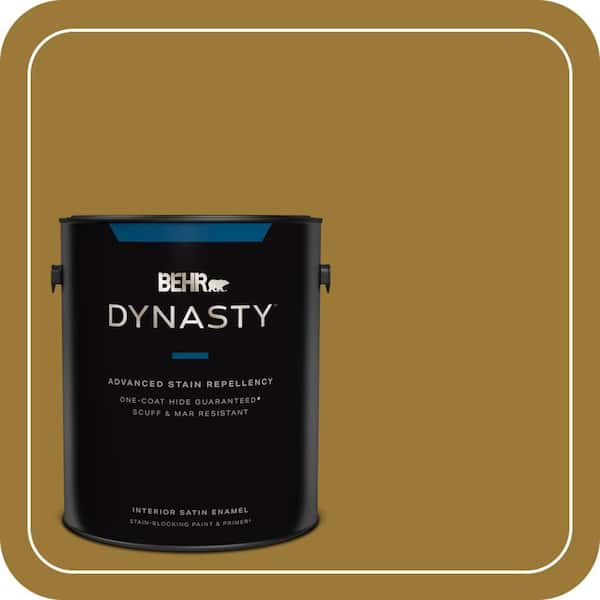 BEHR DYNASTY 1 Gal. #M300-7A Retro Gold Satin Enamel Interior Stain-Blocking Paint and Primer