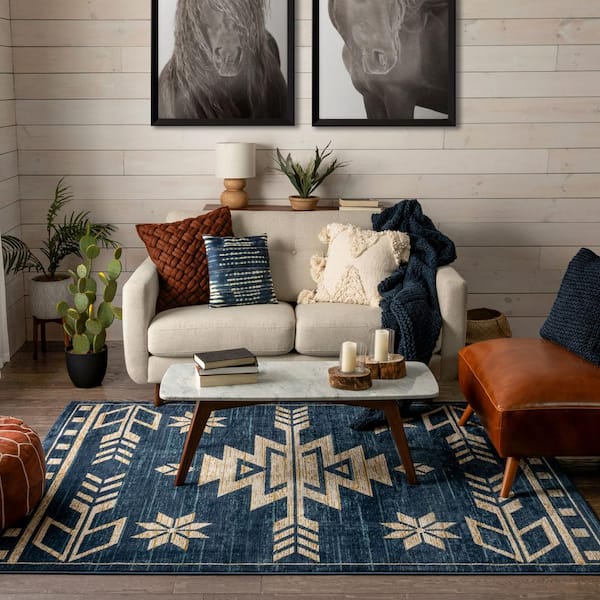 Tulsa Canton Southwestern Tribal Bohemian Blue 5 ft. 3 in. x 7 ft. 3 in. Area Rug