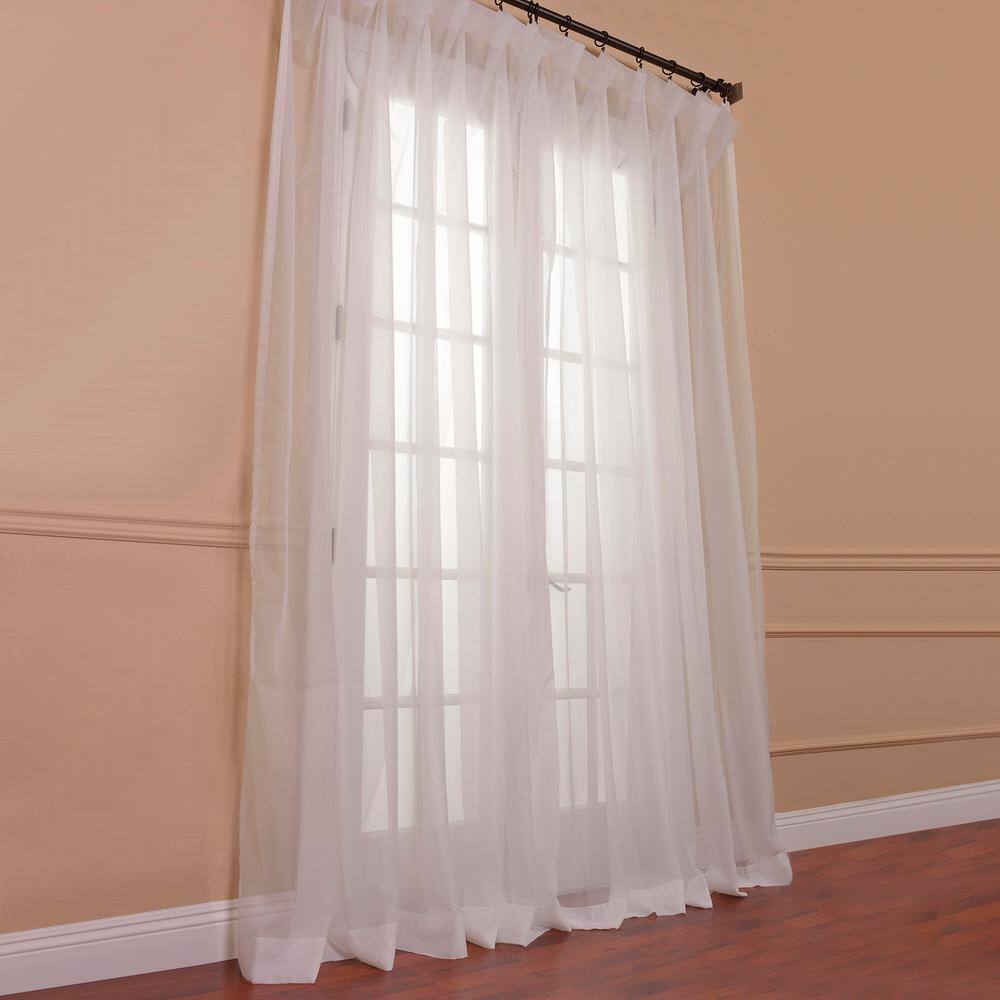 Off White Sheer Velvet Polyester Rod Pocket Curtain Panel
