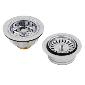 COMBO PACK 3-1/2 in. Post Style Kitchen Sink Strainer and Waste Disposal Drain Flange with Strainer, Polished Chrome