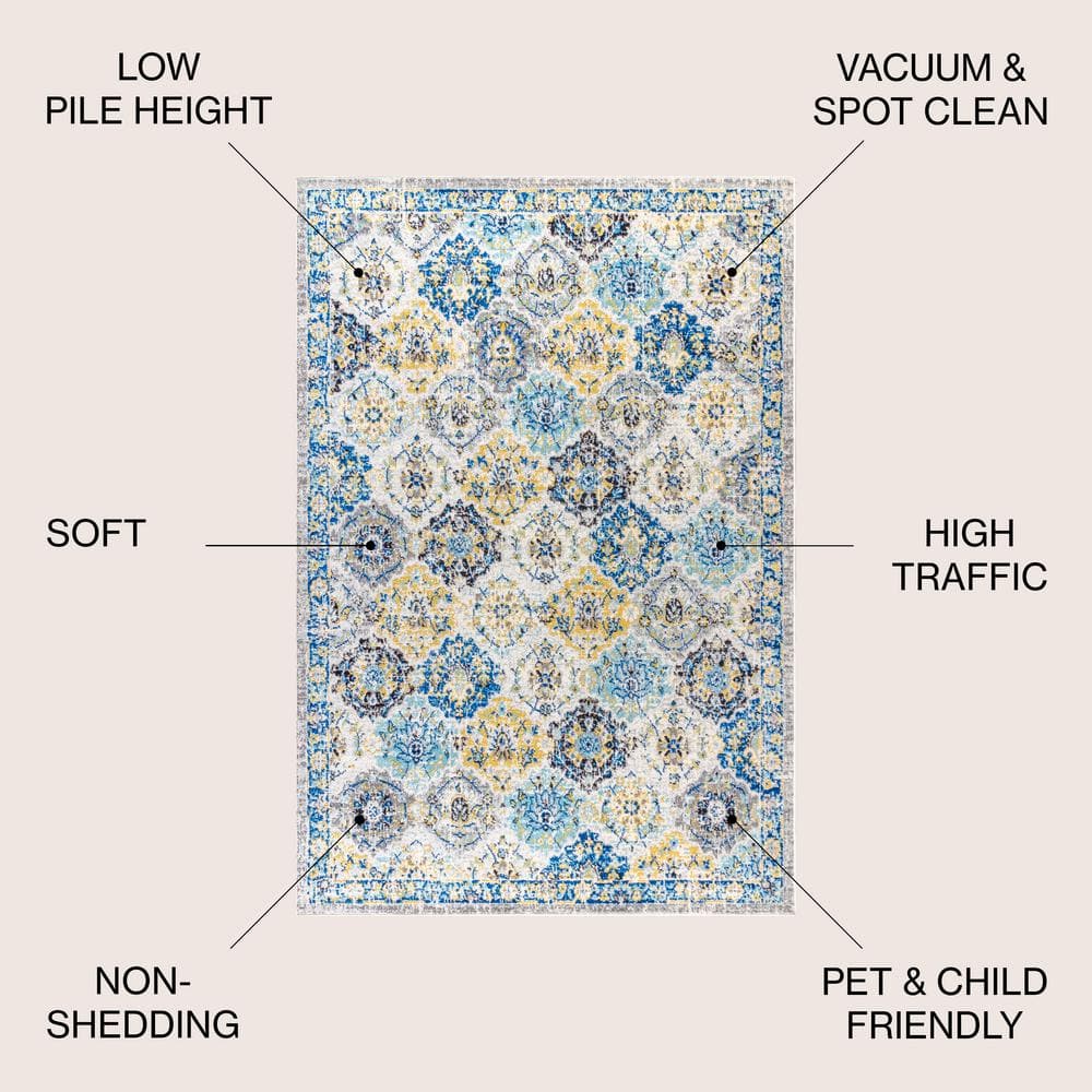 Blue and Multicolor Synthetic 8' x 10' Reversible Area Rug