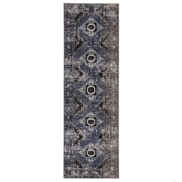 Jaipur Living Polaris Medallion Black 2 ft. 8 in. x 10 ft. Runner Rug