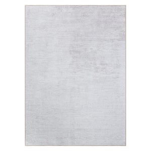 Ivory 7 ft. 7 in. x 9 ft. 6 in. Contemporary Distressed Stripe Machine Washable Area Rug