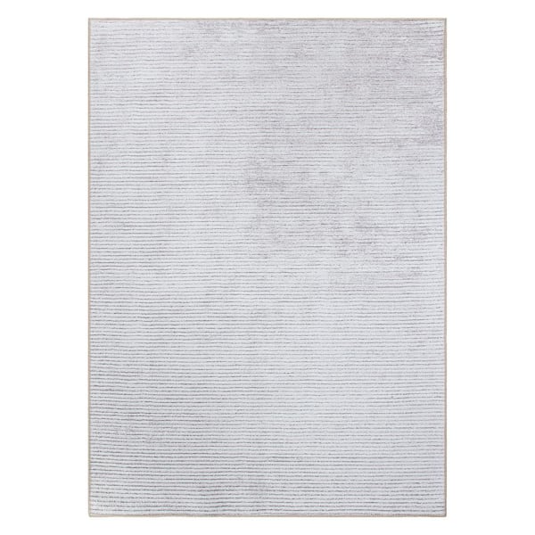 World Rug Gallery Ivory 8 ft. 4 in. x 11 ft. 6 in. Contemporary Distressed Stripe Machine Washable Area Rug