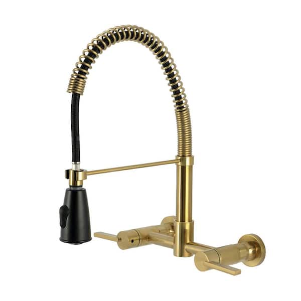 Continental 16.06 in. H 2-Handle Wall Mount Standard Kitchen Faucet in Brushed Brass