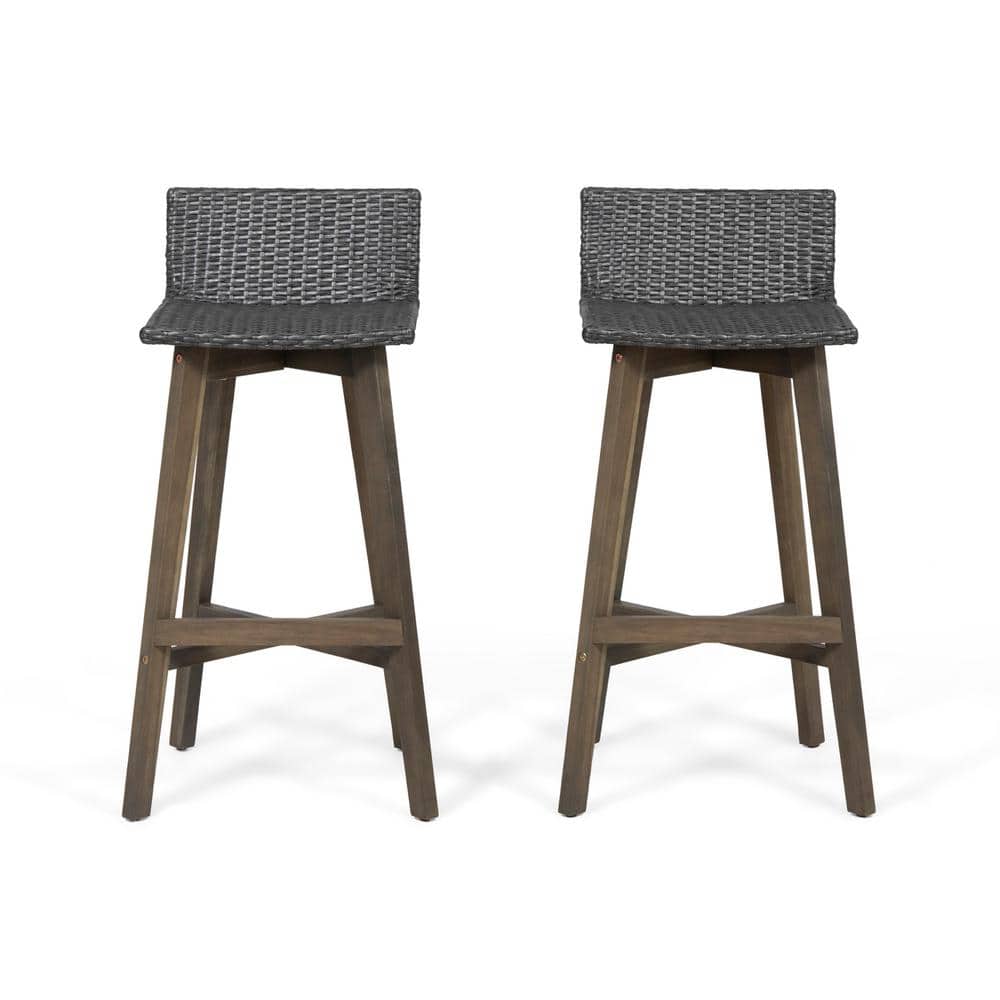 Noble House La Brea Grey Wood Outdoor Bar Stool (2Pack) 68662 The Home Depot