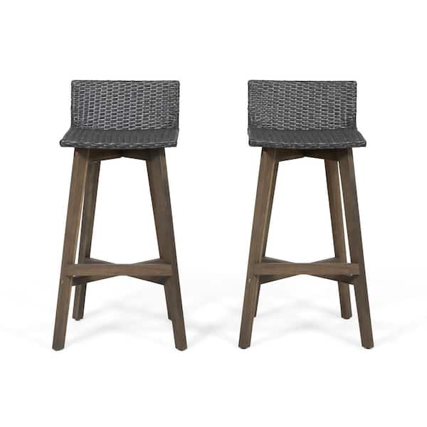 Noble House La Brea Grey Wood Outdoor, Wooden Outdoor Bar Chairs