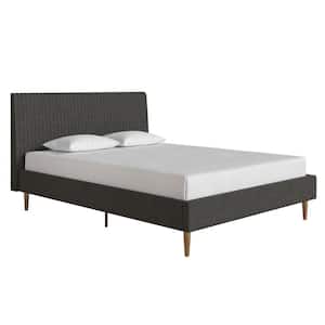 Daphne Dark Gray Linen Upholstered Queen Bed with Headboard and Modern Platform Frame