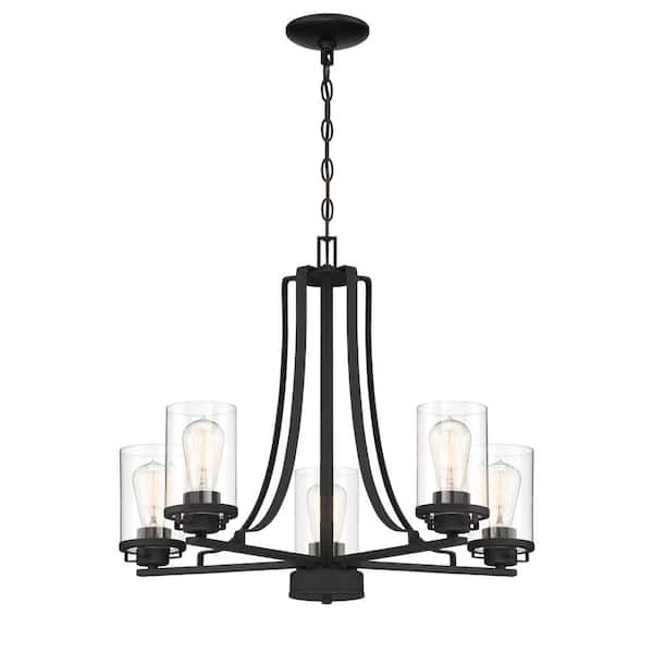 Designers Fountain Jedrek 5-Light Black Chandelier with Clear Glass Shades For Dining Rooms