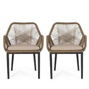 Wahl Cushioned Woven Faux Rattan Outdoor Dining Chair with Beige Cushion (2-Pack)