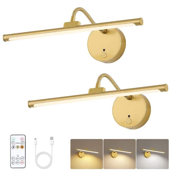 Brass 13.39 in Dimmable LED Picture Light with Remote Control and Swivel (2-Pack)