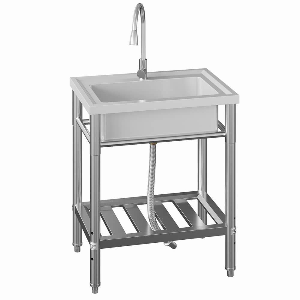 NSF Stainless Steel Single Bowl Sink, Freestanding Utility Sink with Pull-Out Faucet, Cold & Hot Water price history on PriceWatchPro
