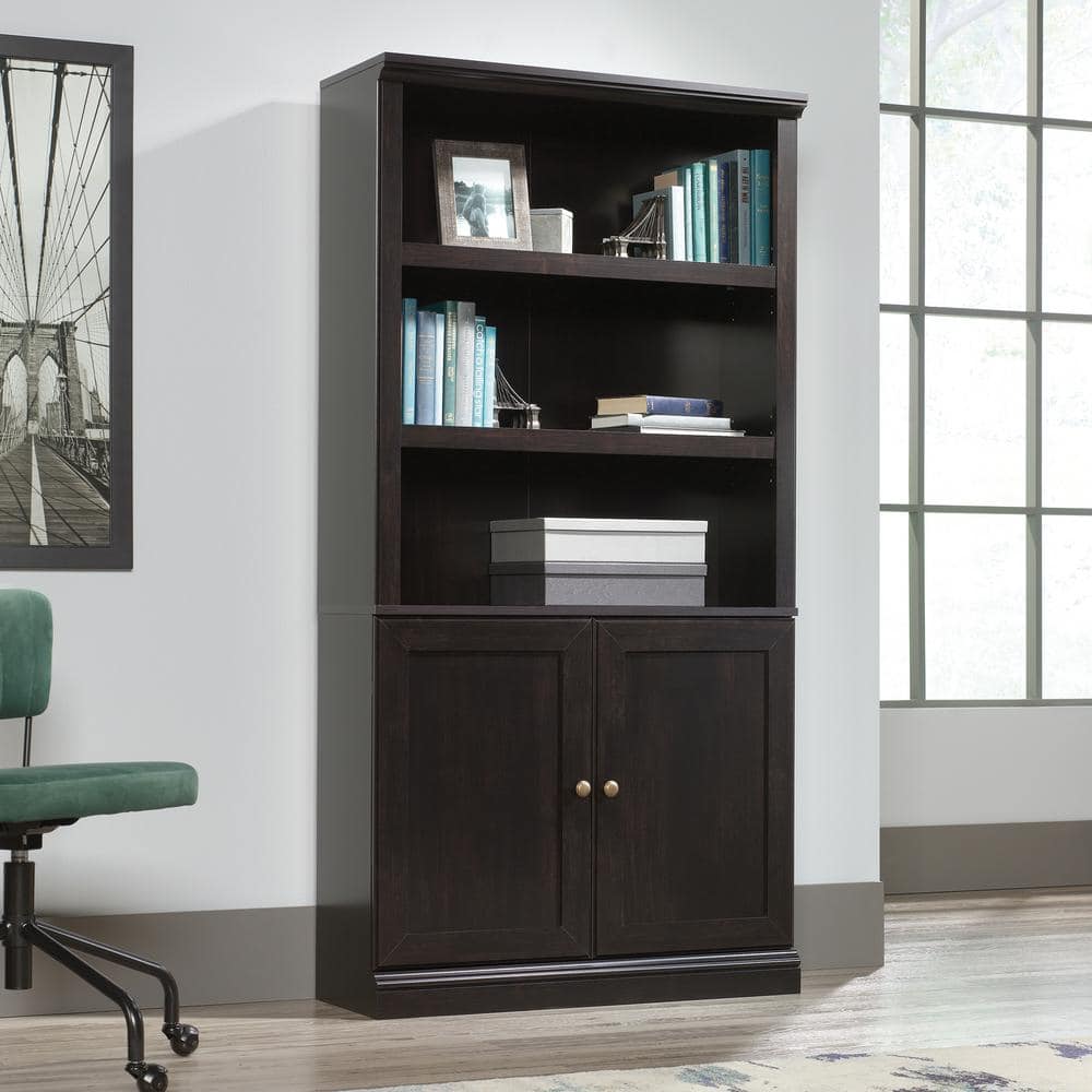 Estate Black Modern Farmhouse 5-Shelf Bookcase with Doors