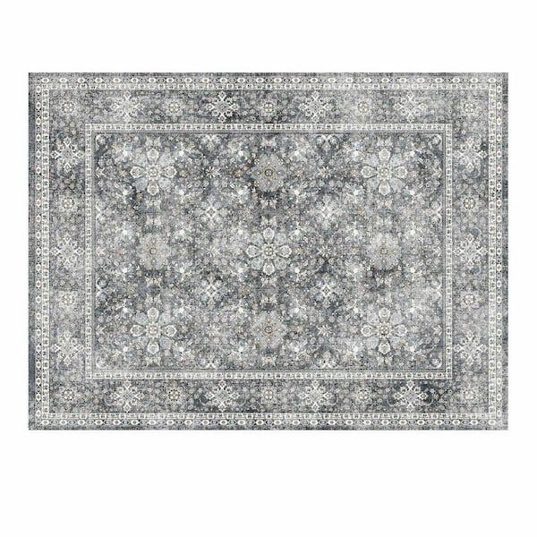 Gray 8 ft. x 10 ft. Washable Non-Slip Tear-Resistant Soft Carpet Pet & Child Friendly for Bedroom Office Area Rug
