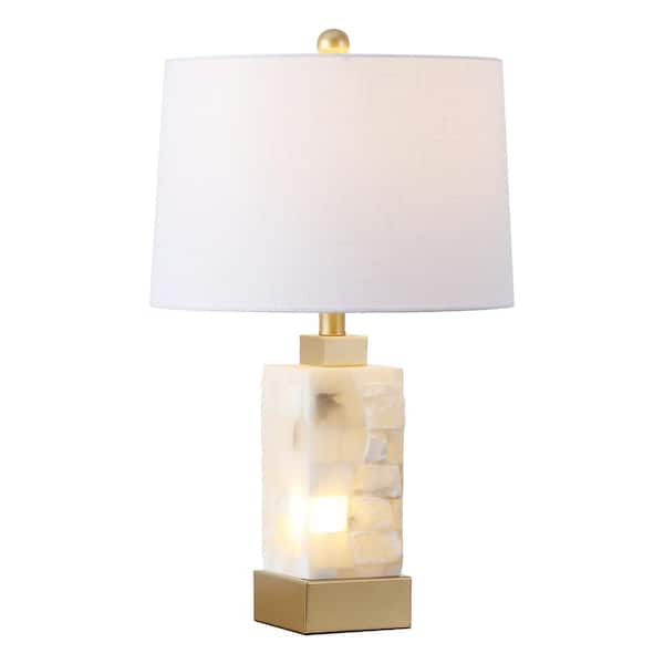JONATHAN Y Eloise 23 in. Alabaster/Metal LED Table Lamp, White/Gold Leaf