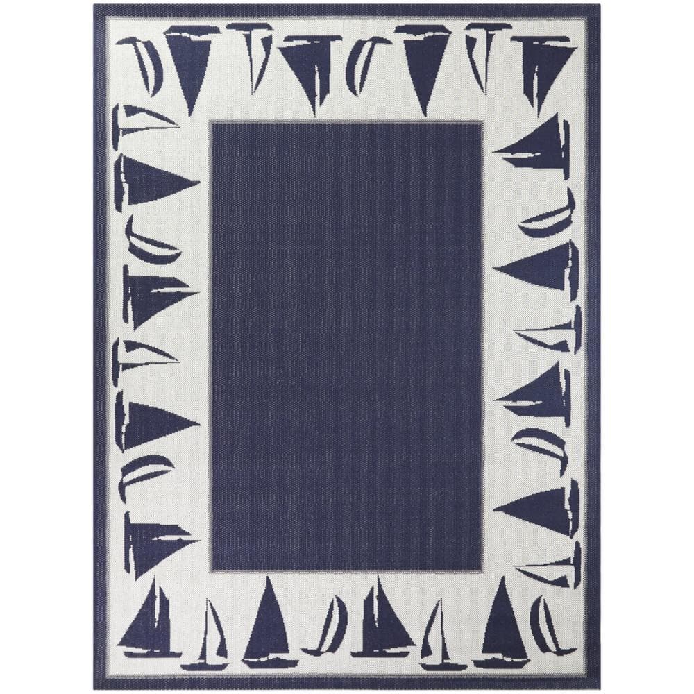 Meyer Navy 5 ft. 3 in. x 7 ft. Border Indoor/Outdoor Area Rug