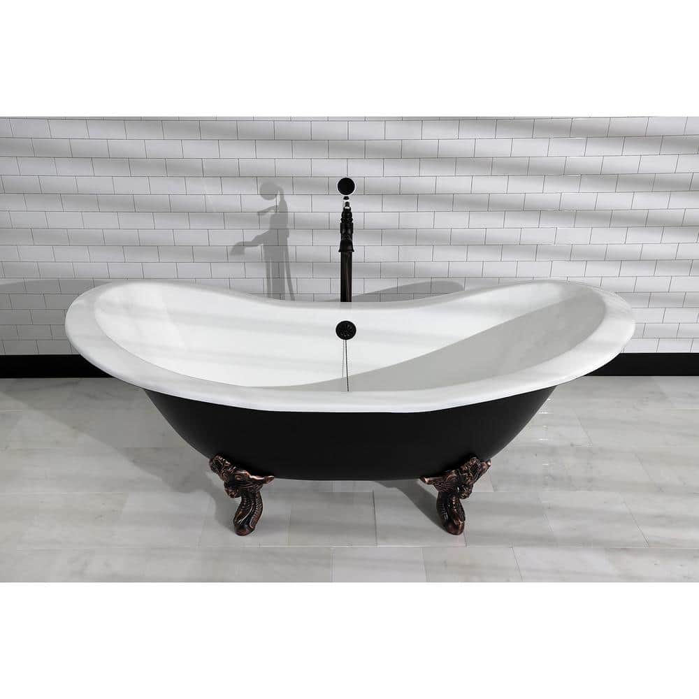 72-Inch Black and White Cast Iron Double Slipper Clawfoot Tub