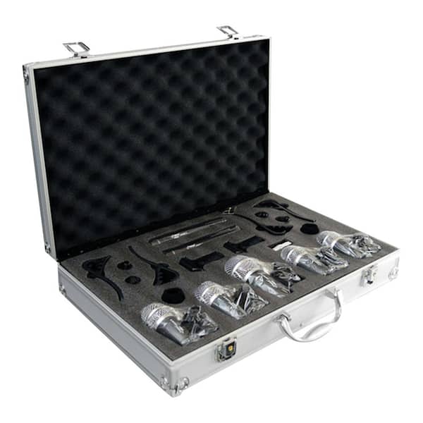 Pyle 7-Piece Microphone Wired Drum Kit with Mounting Accessories and Case