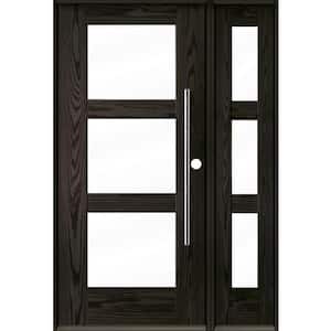 Faux Pivot 50 in. x 80 in. 3-Lite Left-Hand/Inswing Clear Glass Baby Grand Stain Fiberglass Prehung Front Door with RSL