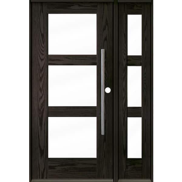 Krosswood Doors Faux Pivot 50 in. x 80 in. 3-Lite Left-Hand/Inswing Clear Glass Baby Grand Stain Fiberglass Prehung Front Door with RSL