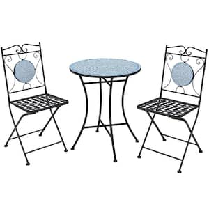 3-Pieces Ceramic Metal Patio Bistro Set Outdoor Furniture Mosaic Table Chairs All Weather Garden