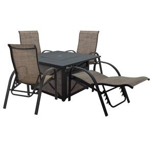 Santa Fe 5-Piece Metal Patio Fire Pit Set in Java with 1 Square Fire Pit and 4 Sling Reclining Chairs