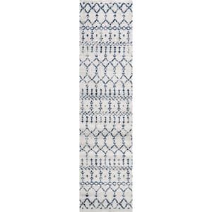 Moroccan Hype Boho Vintage Diamond Cream/Navy 2 ft. x 8 ft. Area Rug Runner Rug