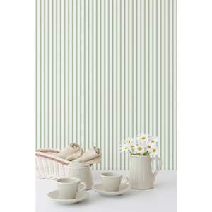 Smart Stripes 3 Green/White Ticking Stripe Matte Finish Non-Pasted Vinyl on Non-Woven Wallpaper Sample