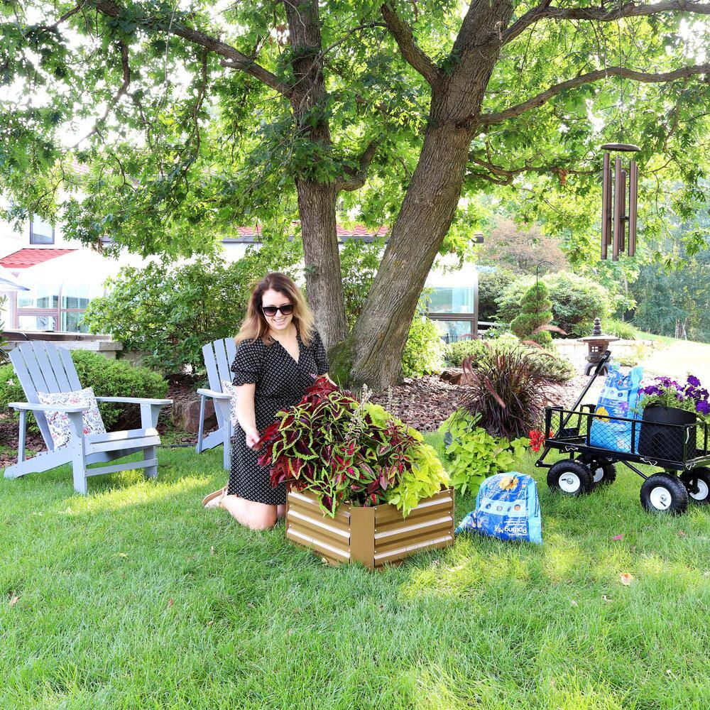 Brown Galvanized Steel Raised Garden Bed for Outdoor Plants