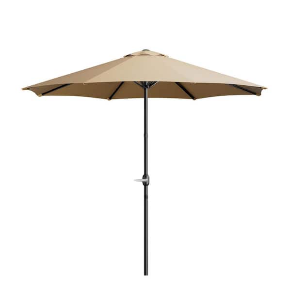 9 ft. Outdoor Patio Umbrella in Khaki with Crank Lift and Push Button Tilt, No Base Included