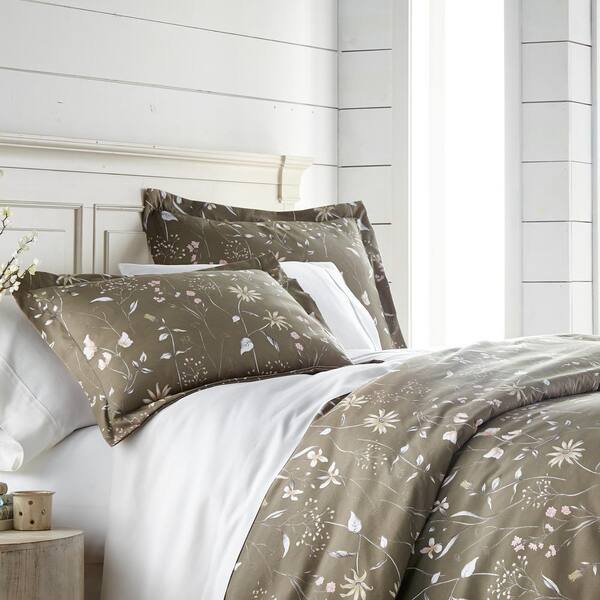 Brown Floral 3pc Bedding Set:1 Duvet Cover and 2 Pillow Shams Queen/King/Cal K 