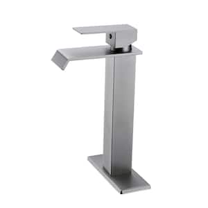 Single Handle Waterfall Bathroom Vessel Sink Faucet with Deck Plate Stainless Steel High Tall Faucets in Brushed Nickel