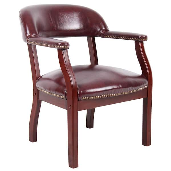 BOSS Office Products Captains Chair Burgundy Vinyl Mahogany Brass Nail Heads