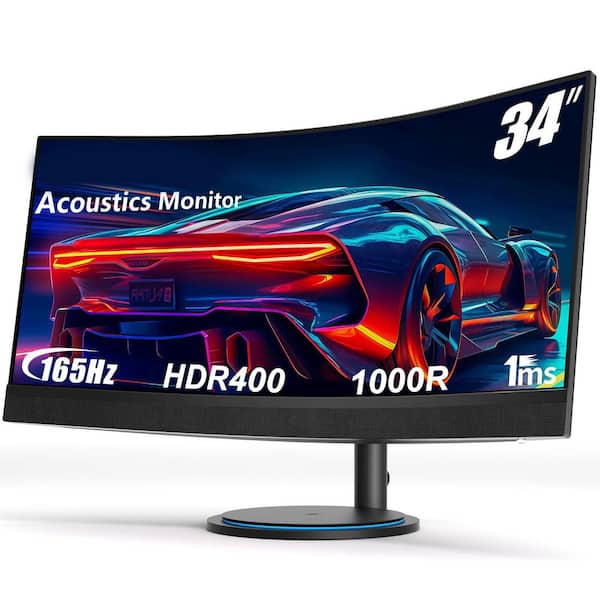 34" Curved Ultrawide Gaming Monitor 3440x1440p 165Hz, USB Type C, HDMI, DP, Built-in Speakers, Charger Pad, Black