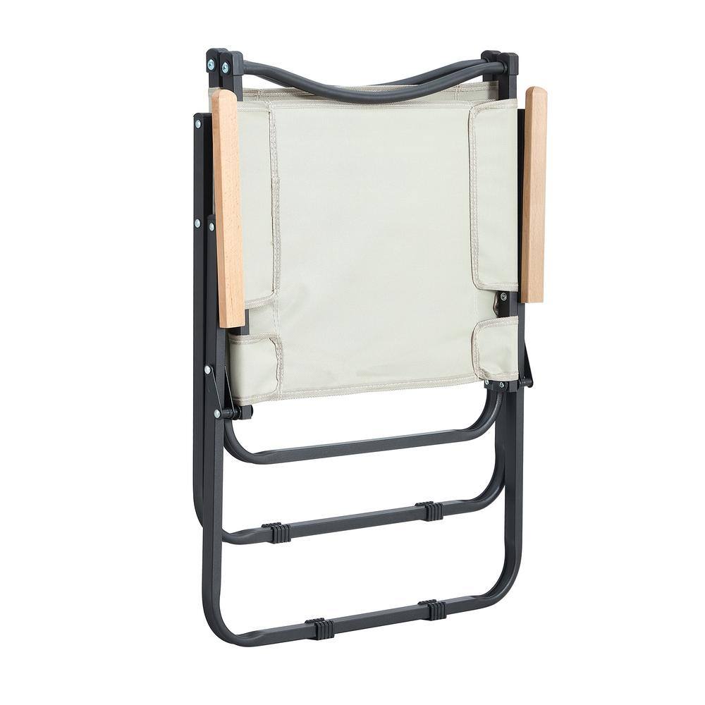 Beige and Black Steel Folding Armchair Set for Outdoor Dining