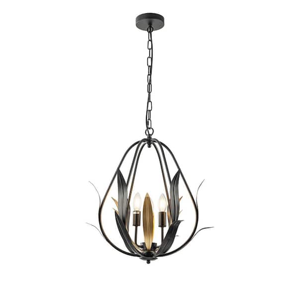 ELE Light & Decor Elora 3-Light Matte Black Modern Farmhouse Foyer Pendant Light for Kitchen with Gold Leaf No Bulbs Included
