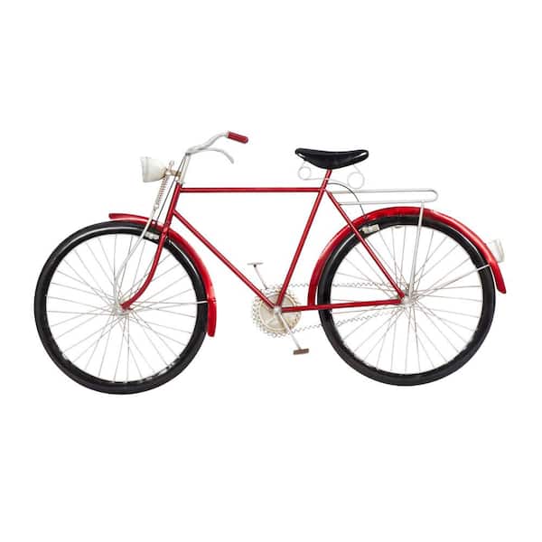 Litton Lane 19 in. x 36 in. Red Metal Vintage Bicycle Wall Decor