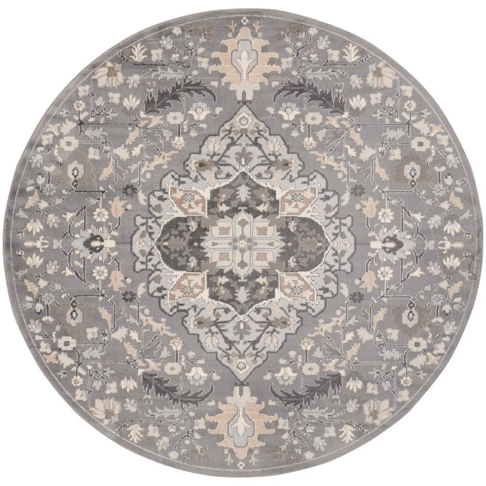 Nourison Elation Grey 8 ft. x 8 ft. Center medallion Traditional Round ...