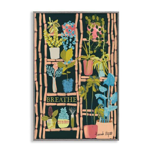 Plant Shelf on Black by Hannah Byatt Gray Framed Nature Giclee Art Print 18 in. x 12 in.