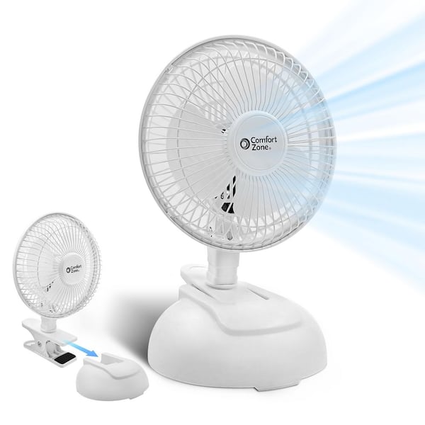 Comfort Zone 6 in. White 2-in-1 Clip-On or Desk Fan