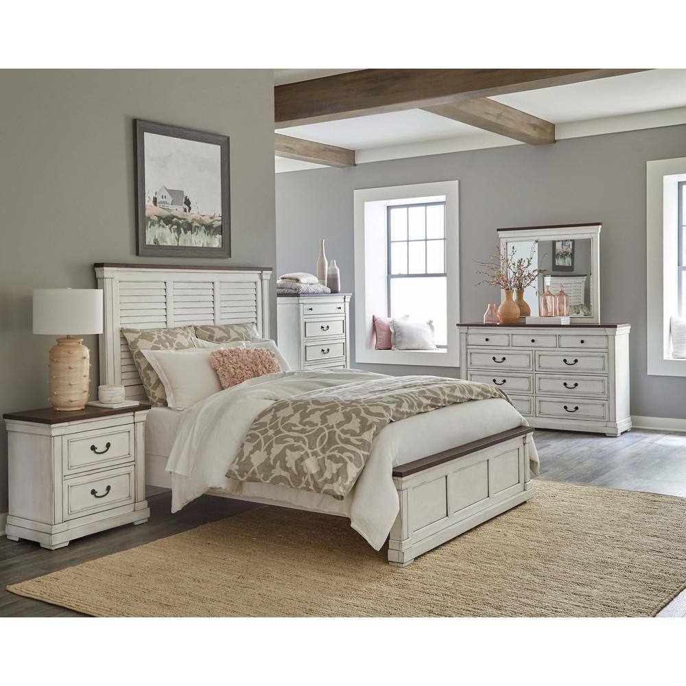 Hillcrest Transitional 2-Drawer Nightstand in White/Brown with USB Ports