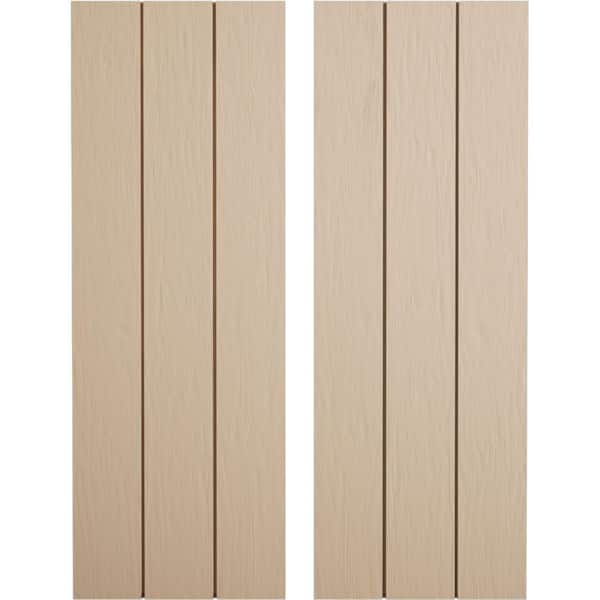 Ekena Millwork 16-1/2 in. x 72 in. Timberthane Urethane 3-Board Joined Board and Batten Rough Sawn Faux Wood Shutters w/ No Batten Pair