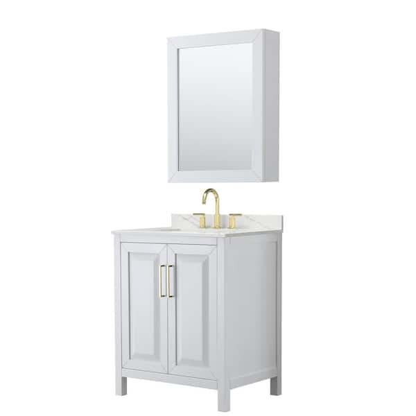 Wyndham Collection Daria 30 in. W. x 22 in. D x 35.75 in. H Single Bath Vanity in White with Giotto Quartz Top and Medicine Cabinet