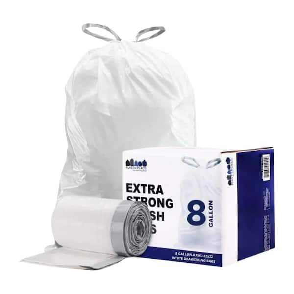 Plasticplace 20 in. W x 22 in. H 8 Gal. 0.7 mil White Flat Seal Low Density Drawstring Bags (200-Case)