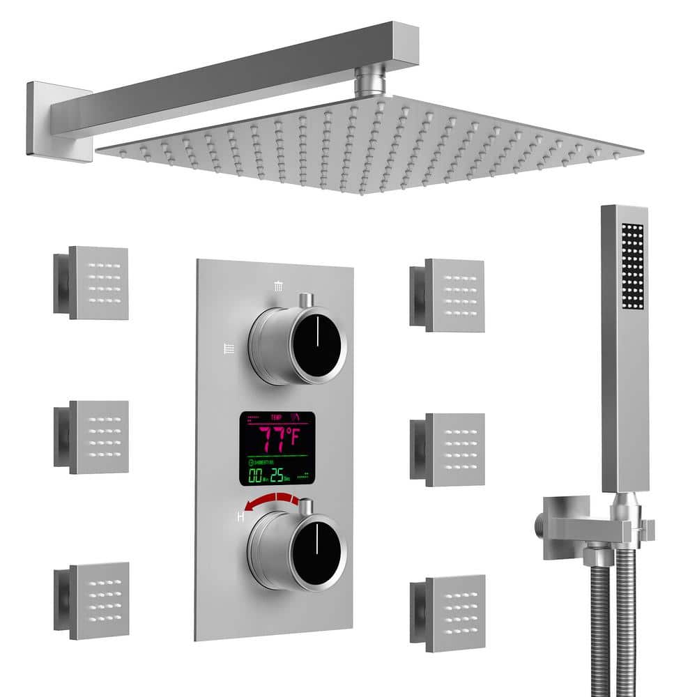 EVERSTEIN LCD Double Handle 3-Spray 12 in. Ceiling Mount Shower Faucet ...