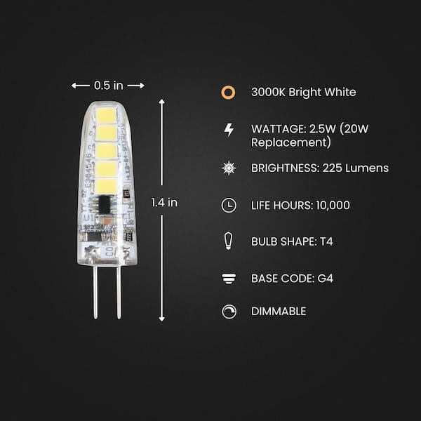 20-Watt Equivalent T4 G4 Bi-Pin Base Landscape 12-Volt LED Light Bulb Bright White (3000K)