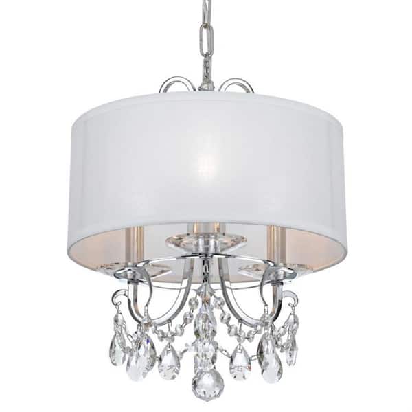 Crystorama Othello 3-Light Polished Chrome Shaded Chandelier with Silk Shade
