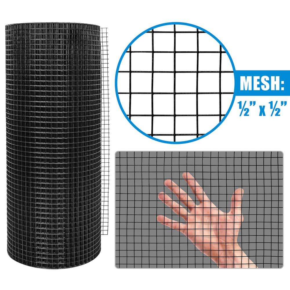 Black Vinyl Coated Welded Wire Fence Roll, 19 Gauge, 3 ft x 5 ft